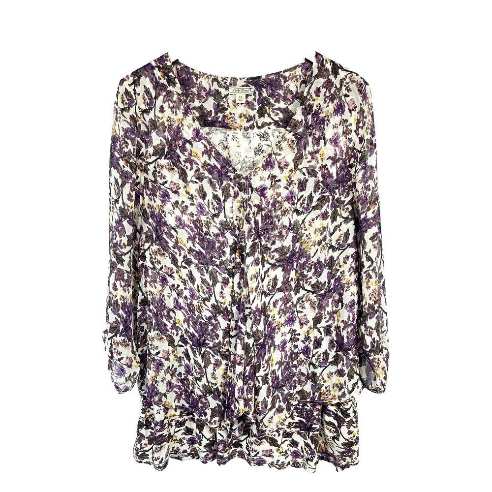 Lucky Brand Womens Floral Cold Shoulder Top Size 1X Layered Bohemian Cottagecore